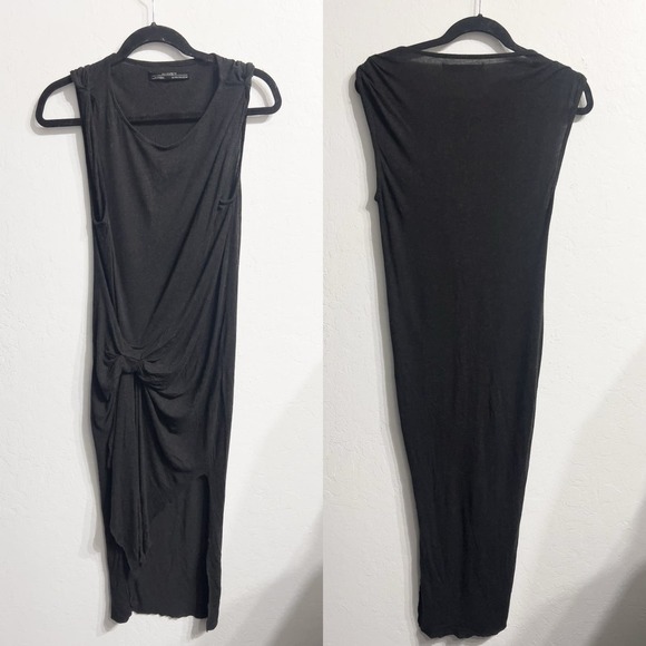 ALLSAINTS Gathered Tunic Cap Sleeve Dress US 2 Dark Gray Light Weight Raw Hem - Picture 1 of 6